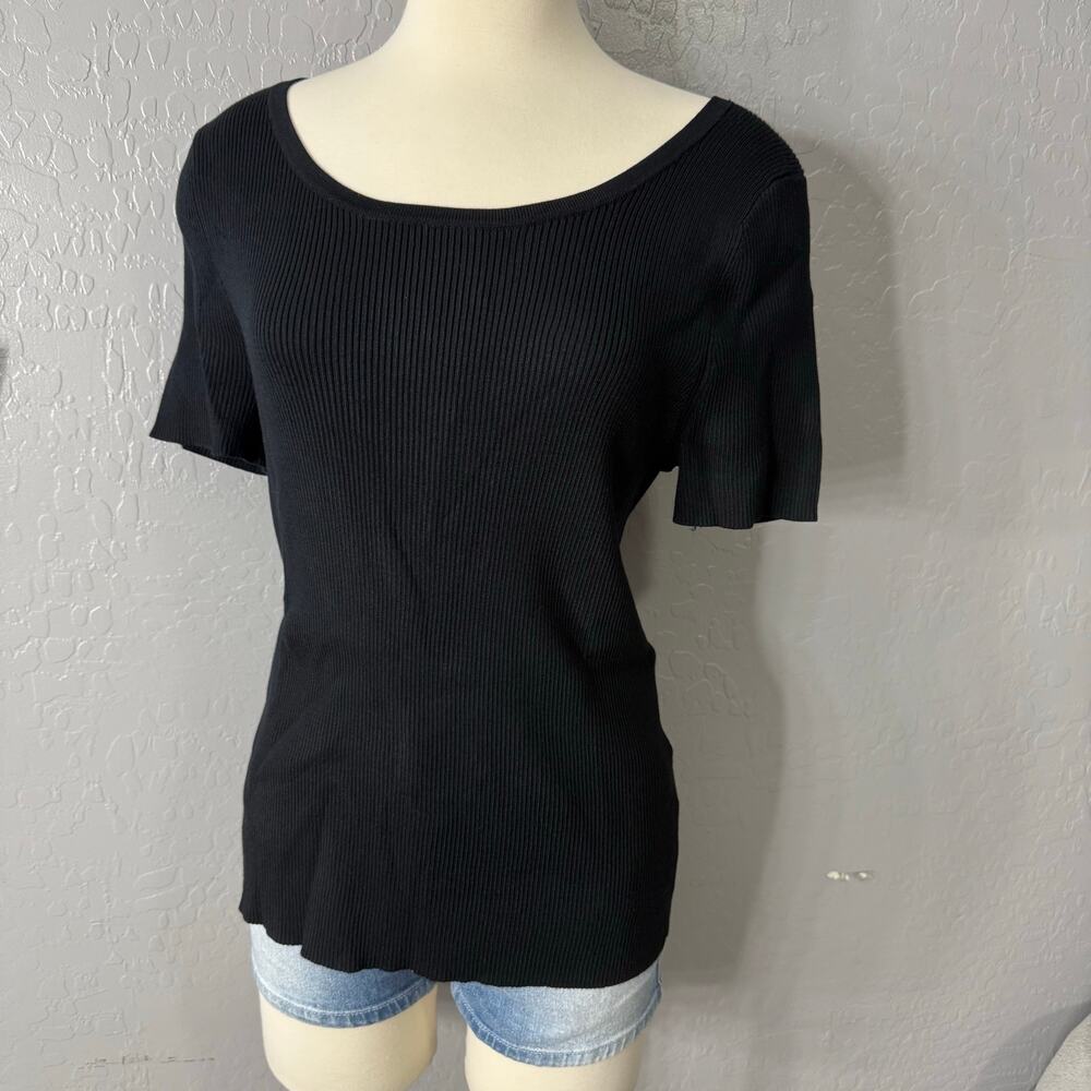And Now This Plus Size Short Sleeve Sweater Black 2X Women's Knit Top
